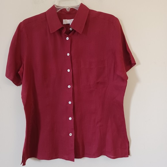 Brooks Brothers Tops - Brooks Brother Shirt Sz L  100% Irish Linen Red Short Sleeve Button Up‎ Collared